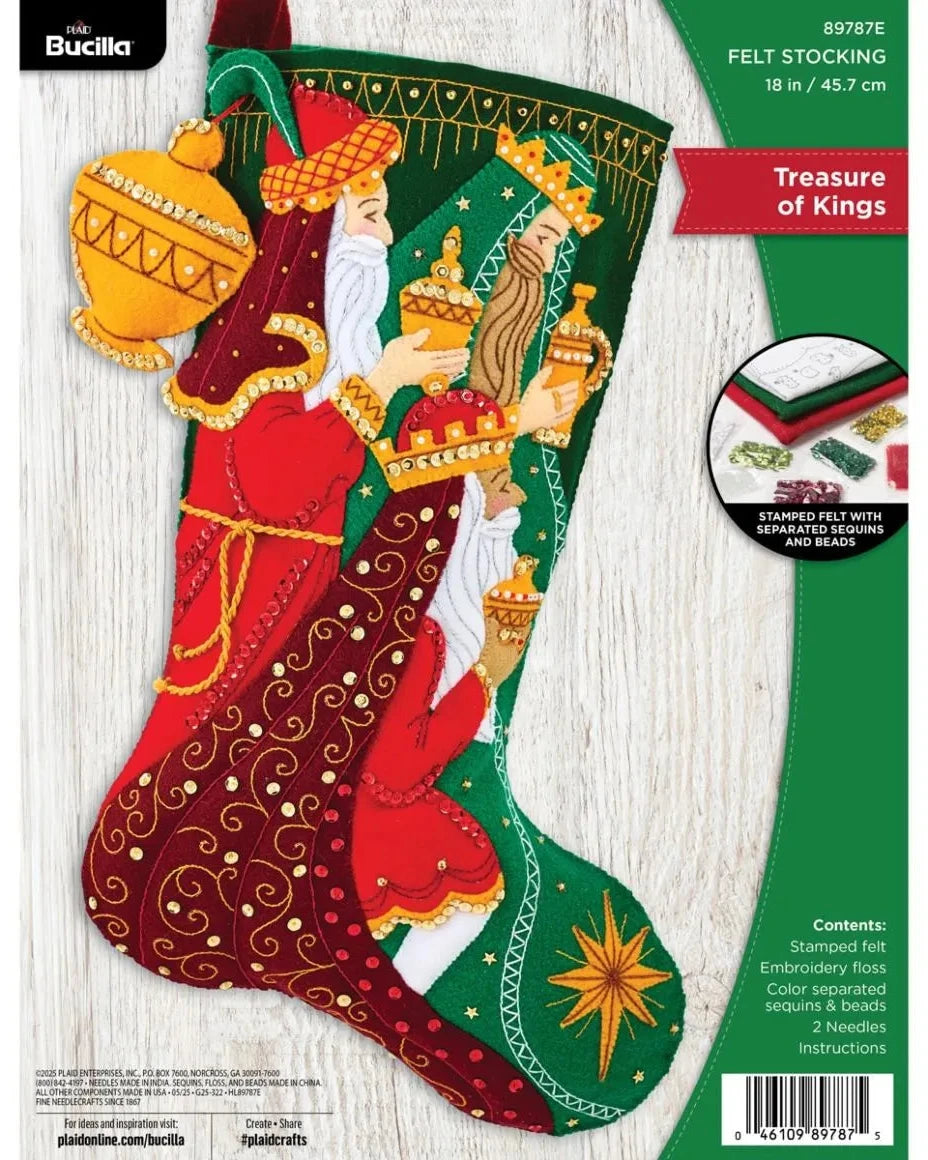 DIY Bucilla Treasure of Kings Wise Men Christmas Felt Stocking Kit 89787
