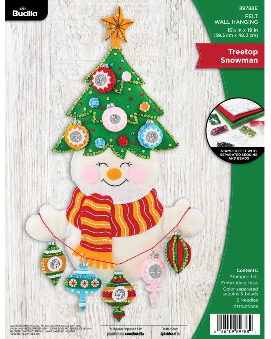 DIY Bucilla Treetop Snowman Ornaments Christmas Felt Wall Hanging Kit