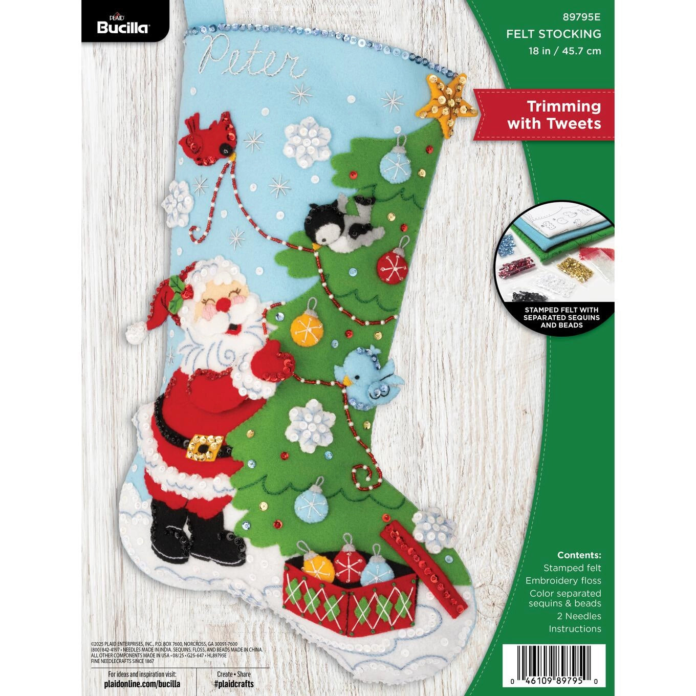 DIY Bucilla Trimming with Tweets Santa Birds Christmas Felt Stocking Kit