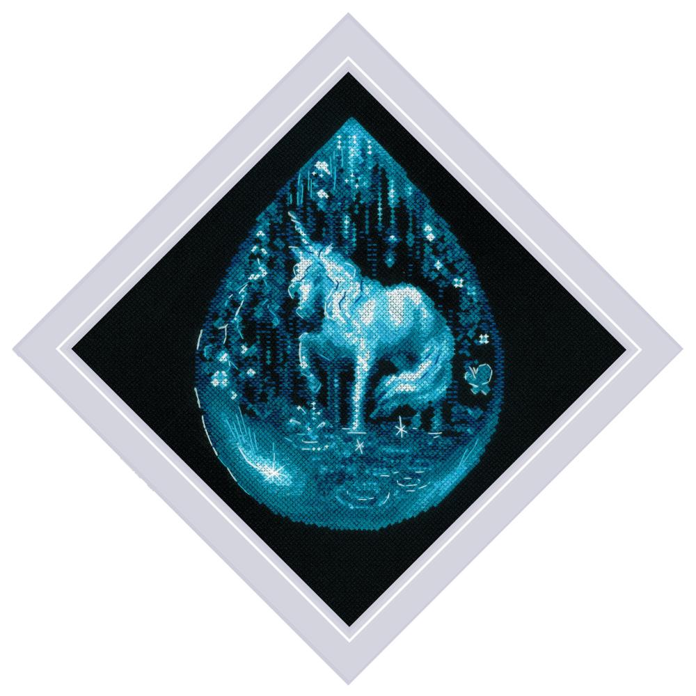 DIY Riolis Unicorn Tear Blue Black Fantasy Counted Cross Stitch Kit
