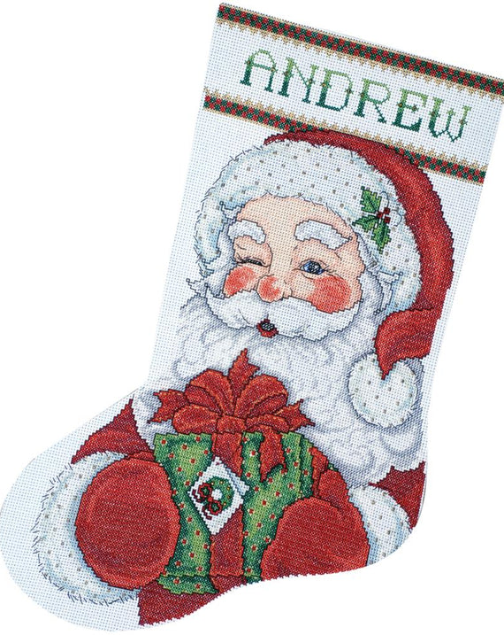 DIY Design Works Winking Santa Christmas Counted Cross Stitch Stocking Kit