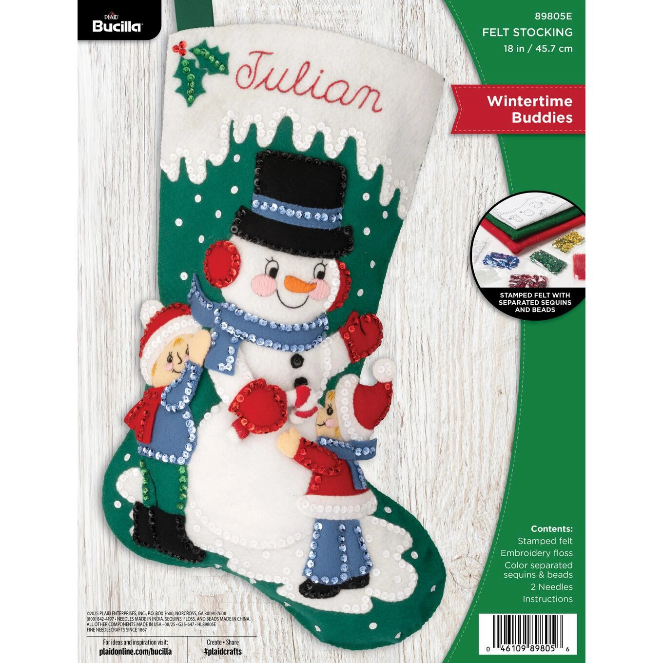 DIY Bucilla Wintertime Buddies Snowman Christmas Felt Stocking Kit