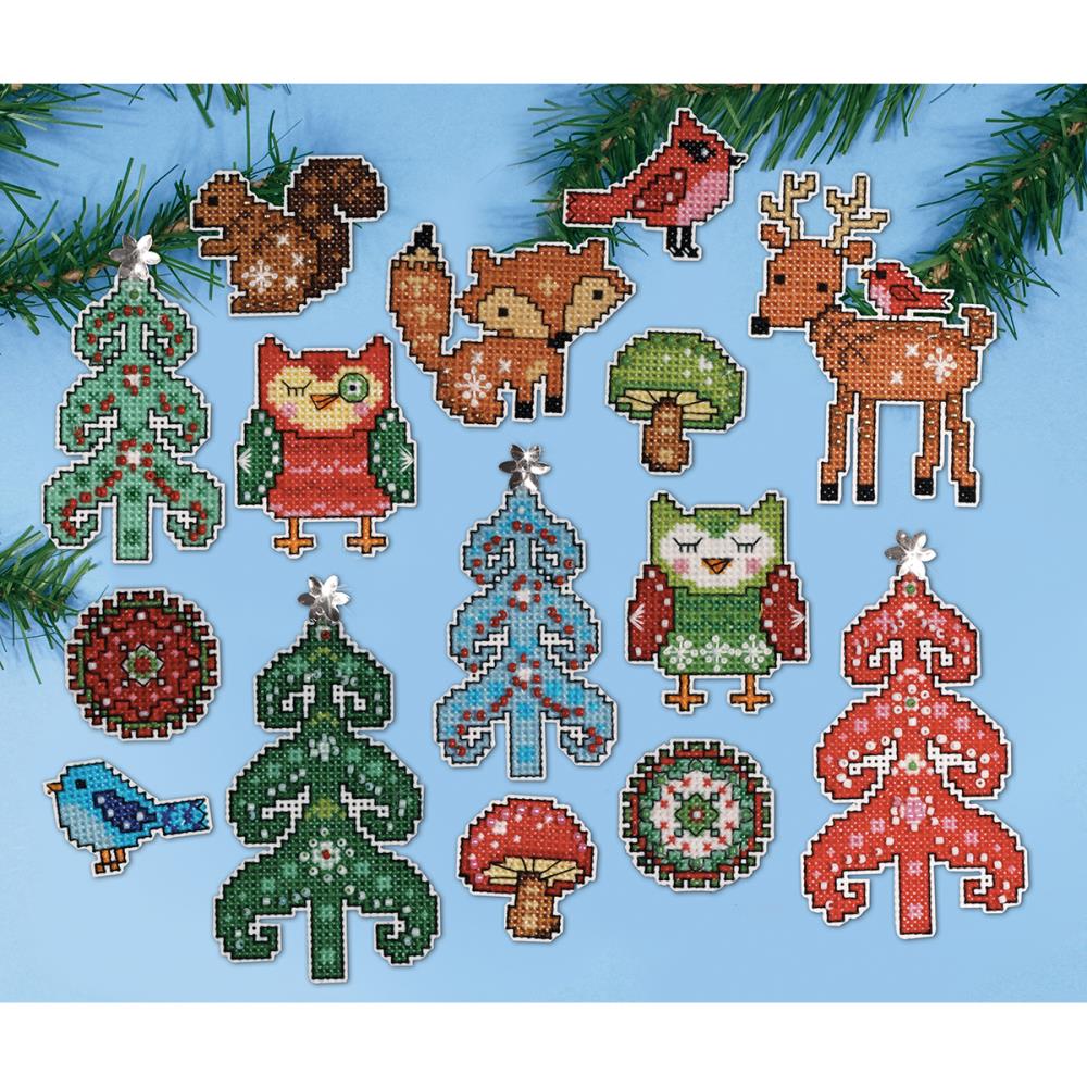 DIY Design Works Woodland Friends Mini Christmas Plastic Canvas Ornament Kit