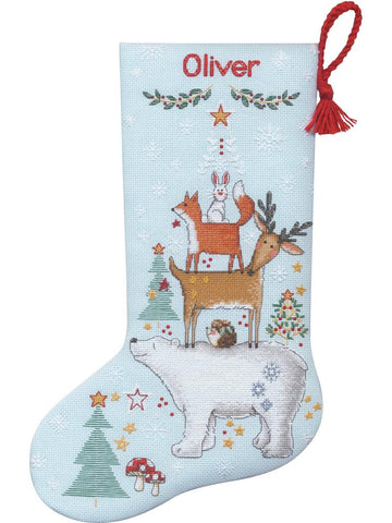 DIY Dimensions Woodland Stack Christmas Counted Cross Stitch Stocking Kit 09601