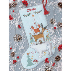 DIY Dimensions Woodland Stack Christmas Counted Cross Stitch Stocking Kit 09601