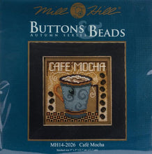 Load image into Gallery viewer, DIY Mill Hill Cafe Mocha Coffee Mug Cup Button Bead Cross Stitch Picture Kit