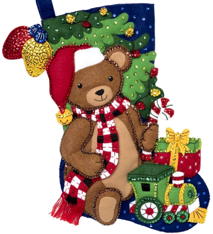 DIY Bucilla Teddy Bear Train Gifts Christmas Holiday Felt Stocking Kit 89231E
