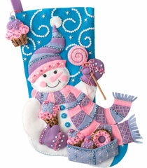 DIY Bucilla Sweet Treats Candy Snowman Pink Purple Felt Stocking Kit 89239E