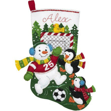 Load image into Gallery viewer, DIY Bucilla Snowman Soccer Penguin Christmas Holiday Felt Stocking Kit 86904