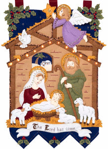 DIY Bucilla Away in the Manger Nativity Christmas Lighted Felt Craft Kit 89220E
