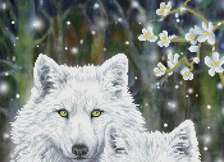 DIY Diamond Dotz Winter Wolves White Dog Facet Art Bead Wall Hanging Picture Kit