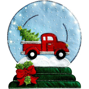 DIY Bucilla Winter Snowglobe Farm Truck Lighted Christmas Felt Craft Kit 86828