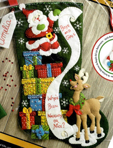 DIY Bucilla The List Santa Naughty Nice Gifts Christmas Felt Stocking Kit 86712