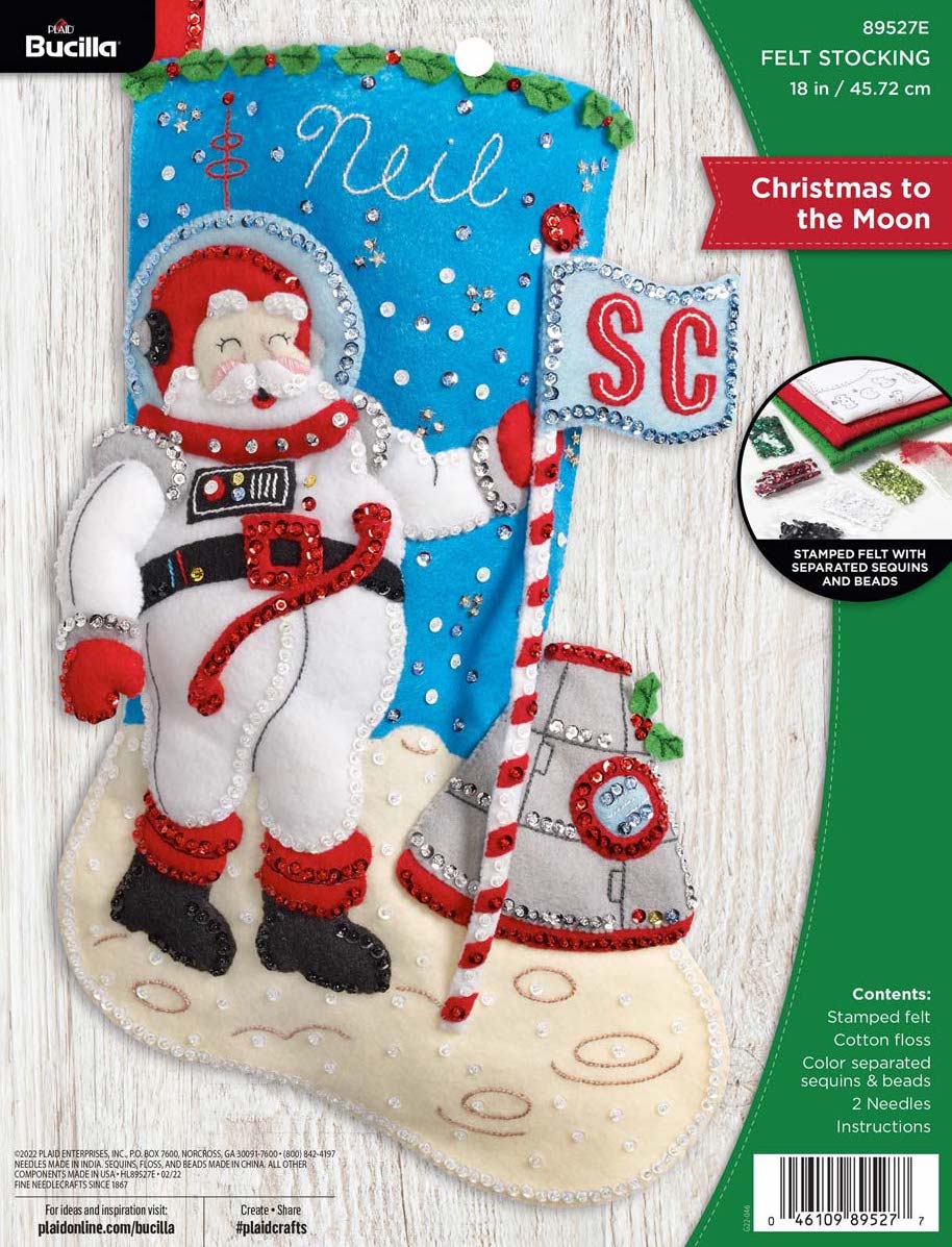 DIY Bucilla Christmas to the Moon Santa Astronaut Space Felt Stocking Kit 89527E