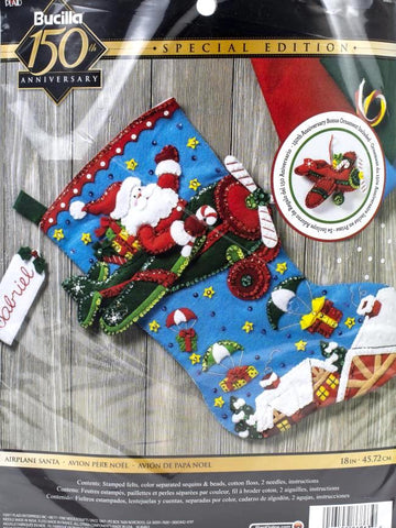 DMG DIY Bucilla Airplane Santa Flying Christmas  Felt Stocking Kit