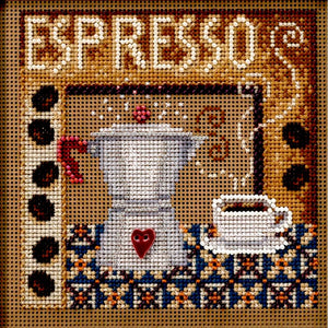 DIY Mill Hill Espresso Coffee Maker Cafe Button Bead Cross Stitch Picture Kit