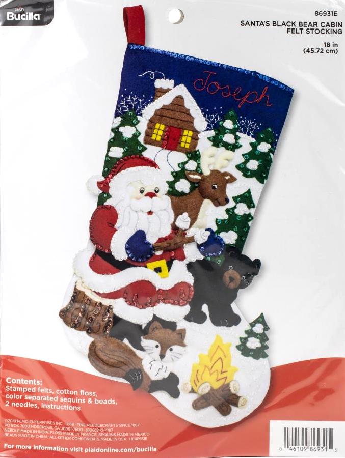 DIY Bucilla Santas Black Bear Cabin Christmas Holiday Felt Stocking Kit 86931E