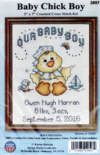 Load image into Gallery viewer, DIY Design Works Baby Chick Boy Birth Record Gift Counted Cross Stitch Kit 2897