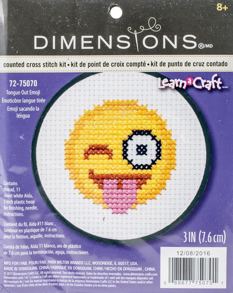 DIY Dimensions Tongue Out Emoji Kids Beginner Counted Cross Stitch Kit w Frame