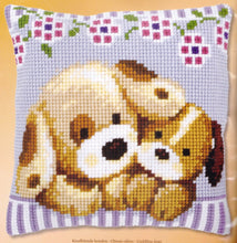 Load image into Gallery viewer, DIY Vervaco Cuddling Dogs Puppies Cross Stitch Needlepoint 16&quot; Pillow Top Kit