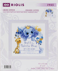 DIY Riolis Hello Little One Blue Boy Birth Announcement Counted Cross Stitch Kit