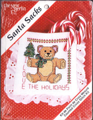 DIY Teddy Bear Santa Sack Holiday Pocket Christmas Counted Cross Stitch Kit 3142