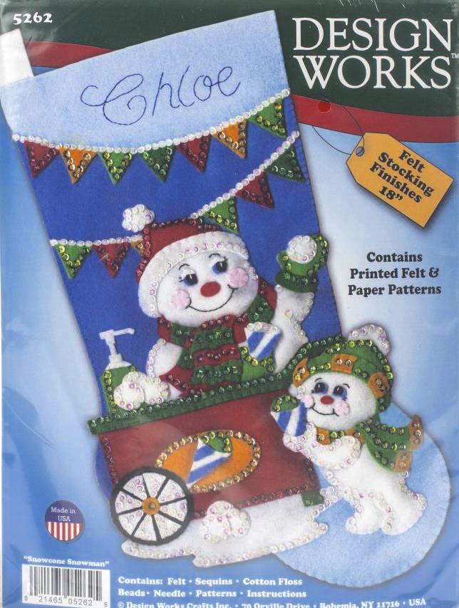 DIY Design Works Snowcone Snowman Holiday Stand Christmas Felt Stocking Kit 5262