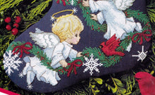 Load image into Gallery viewer, DIY Dimensions Angel Trio Snowflakes Counted Cross Stitch Stocking Kit 8644