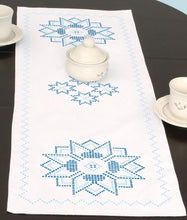 Load image into Gallery viewer, DIY Jack Dempsey Stars Blue White Stamped Cross Stitch Table Runner Scarf Kit
