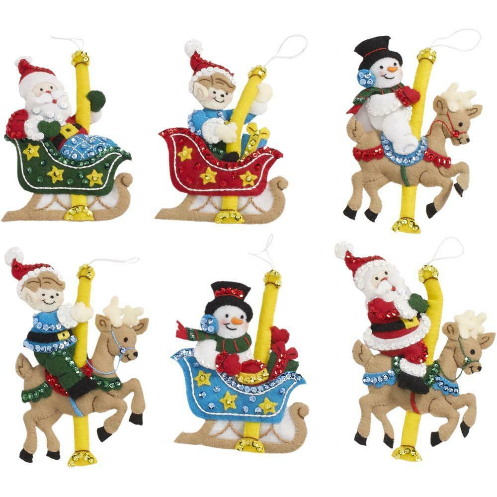 DIY Bucilla Carousel Santa Horse Sleigh Christmas Felt Ornament Kit 86950E