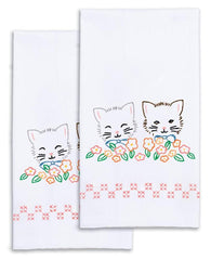 DIY Jack Dempsey Kittens Cats Flowers Stamped Embroidery Hand Towel Kit 320755