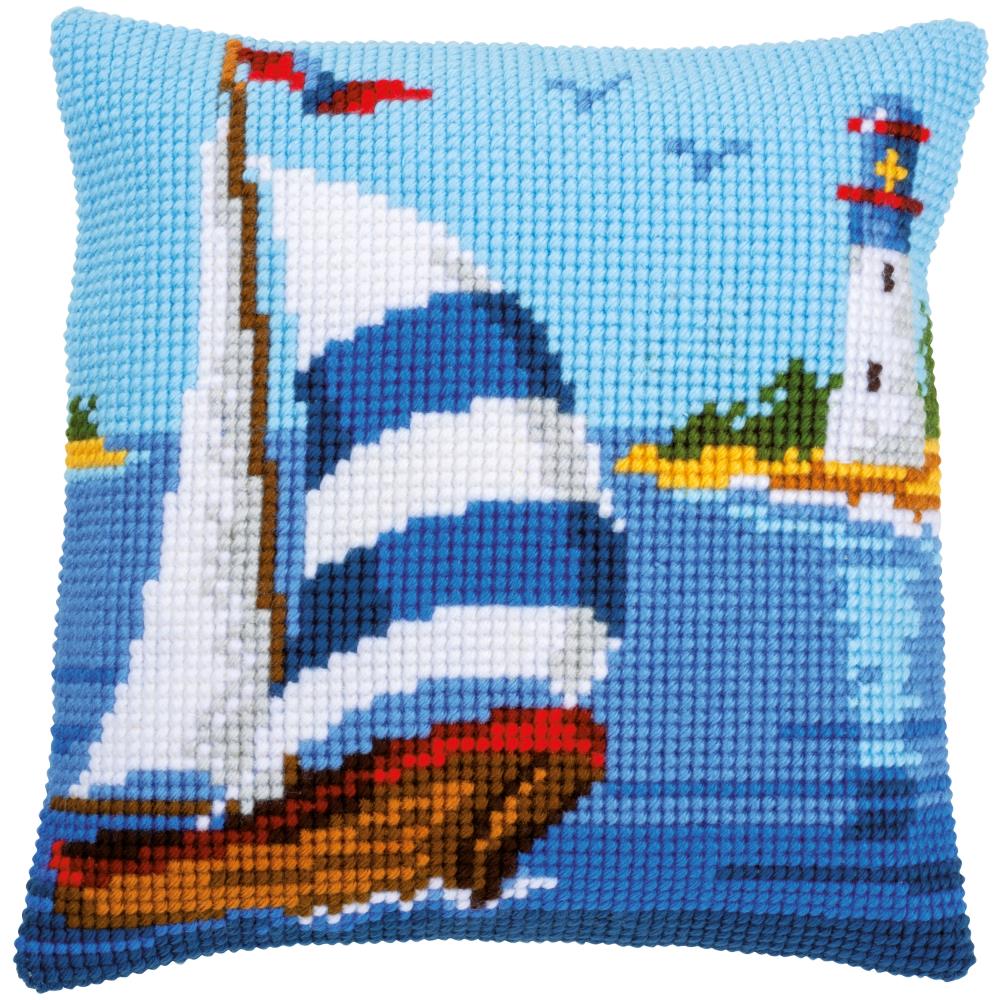 DIY Vervaco Sailboat Lighthouse Chunky Needlepoint Cushion Pillow Top Kit 16