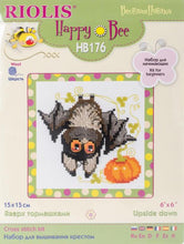 Load image into Gallery viewer, DIY Riolis Upside Down Bat Halloween Beginner Counted Cross Stitch Kit 6&quot; x6&quot;