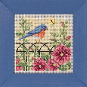 DIY Mill Hill Spring Bluebird Bird Flowers Button Bead Cross Stitch Picture Kit