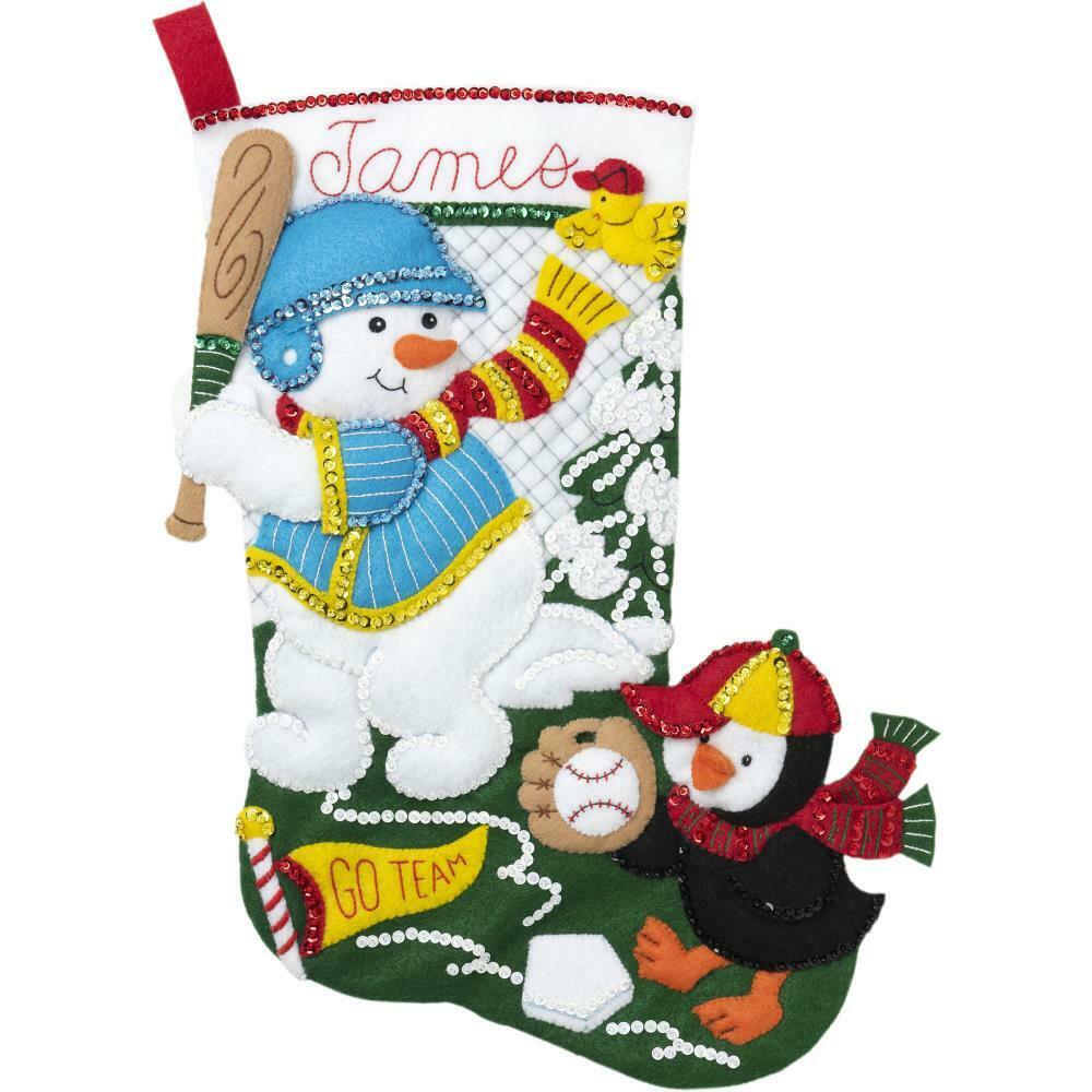 DIY Bucilla Baseball Snowman Penguin Christmas Holiday Felt Stocking Kit 86933