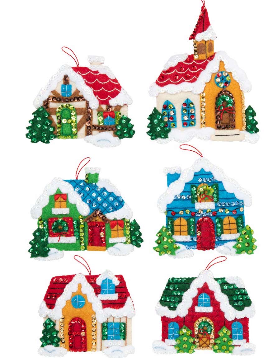 DIY Bucilla Christmas Village Houses Church Holiday Felt Ornaments Kit 89218E