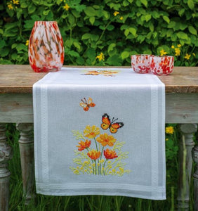DIY Vervaco Orange Flowers and Butterflies Stamped Cross Stitch Table Runner Kit