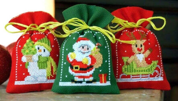 DIY Vervaco Christmas Figures Potpourri Gift Bag Counted Cross Stitch Kit