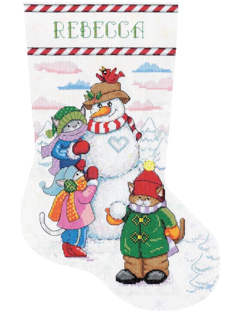 Design Works Counted Cross Stitch Stocking Kit 17 Long Snowman with Cats (14 Count)