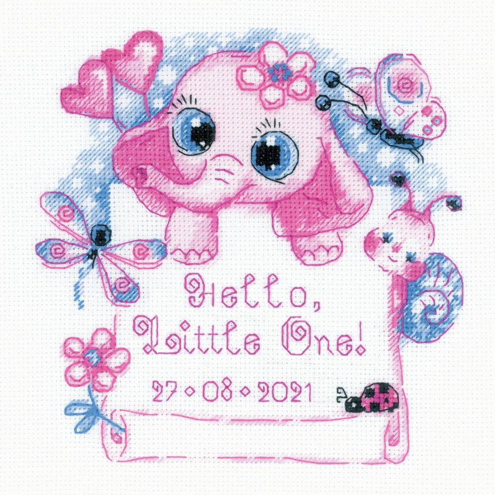 DIY Riolis Hello Little One Pink Birth Announcement Counted Cross Stitch Kit