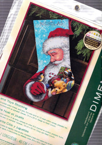 DIY Dimensions Santa and Toys Bear Snow Christmas Needlepoint Stocking Kit 09145
