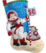 Load image into Gallery viewer, DIY Bucilla Christmas to the Moon Santa Astronaut Space Felt Stocking Kit 89527E