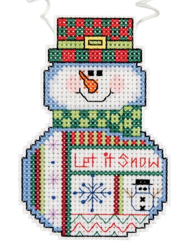 DIY Wizzers Let it Snow Snowman Christmas Canvas Cross Stitch Ornament Kit