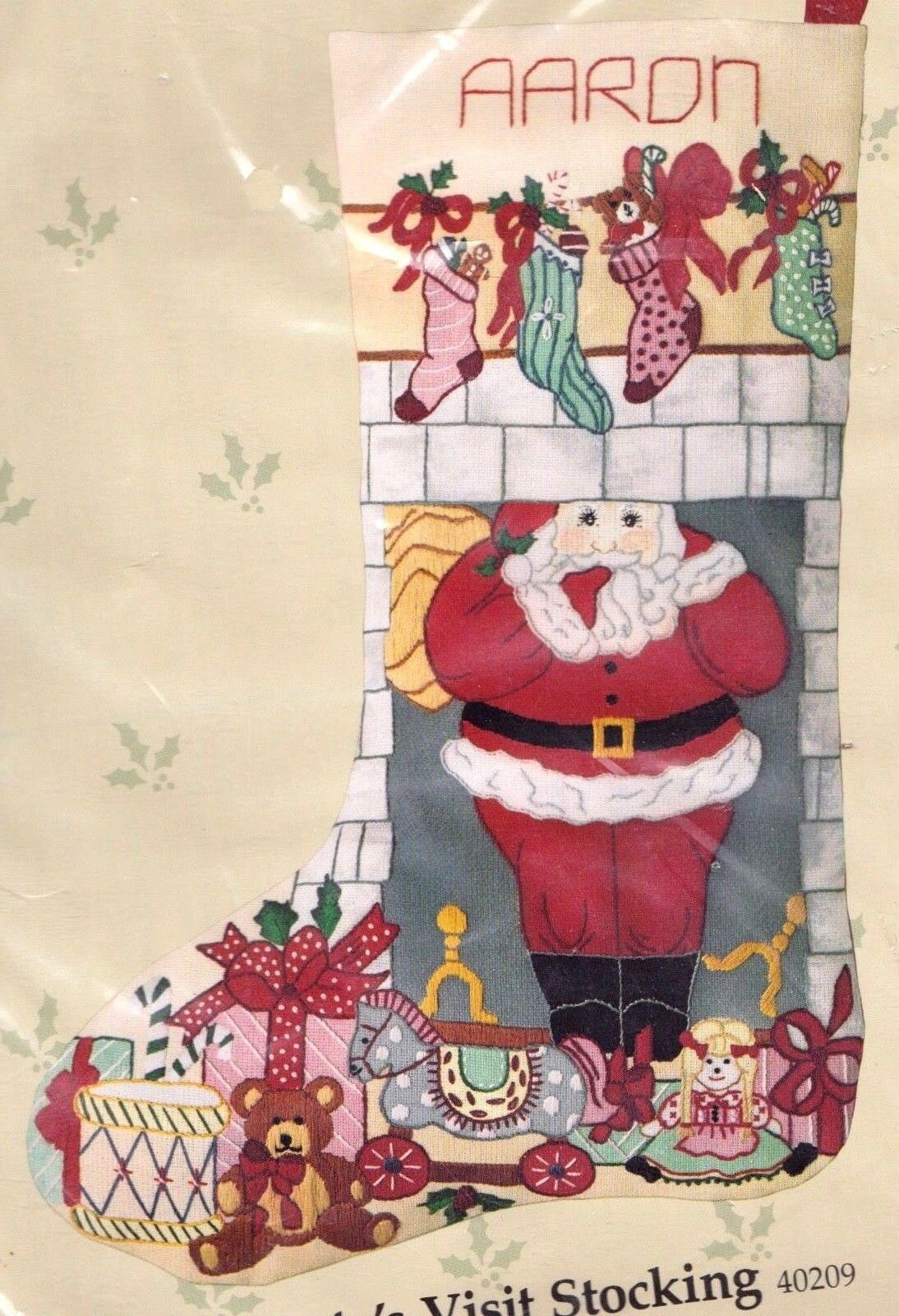 DIY Candamar Santas Visit Fireplace Toys Christmas Crewel Stocking Kit 40209