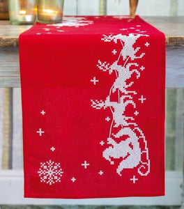 DIY Vervaco Sleigh Christmas Santa Stamped Cross Stitch Table Runner Scarf Kit