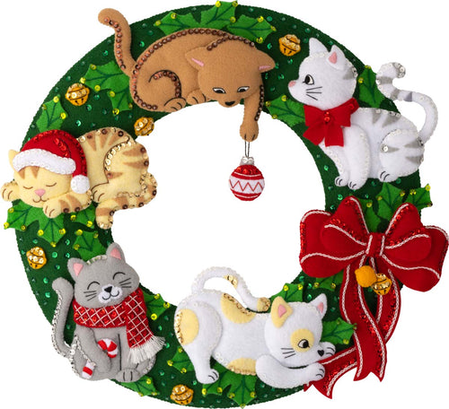 DIY Bucilla Holiday Housecats Cats Kittens Christmas Wreath Felt Kit 89490E