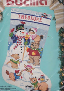 DIY Bucilla Snowman & Animals Fox Bear Bunny Snow Needlepoint Stocking Kit 60707