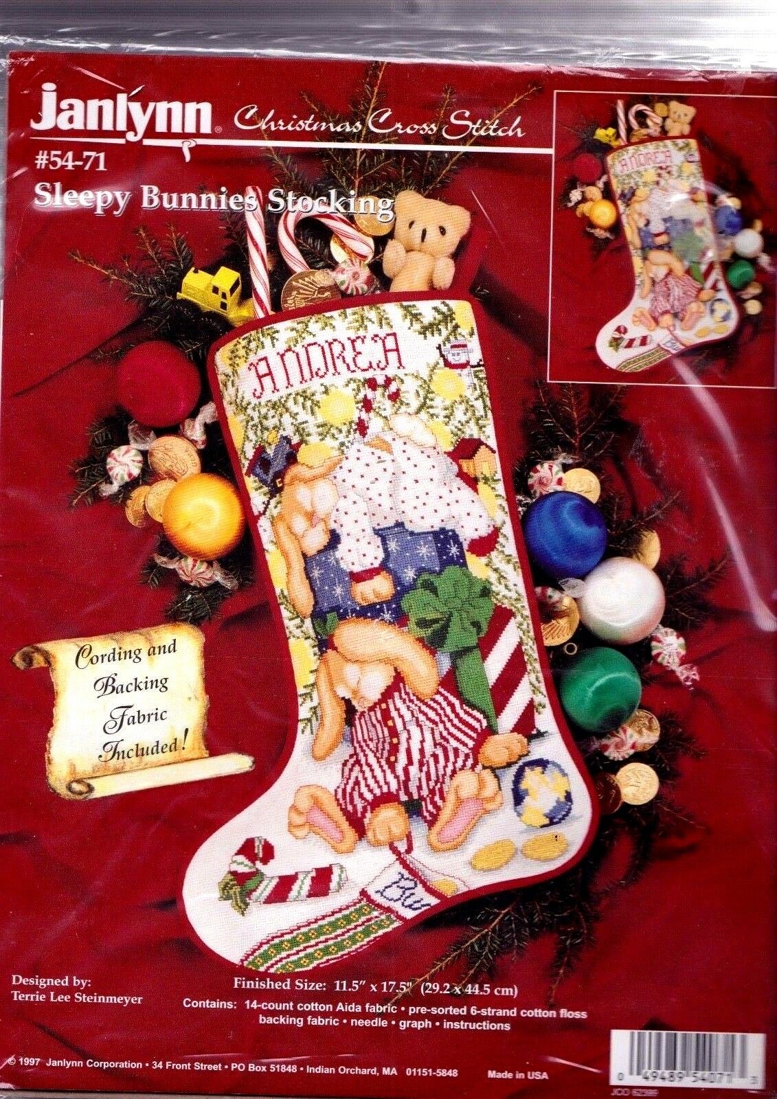 DIY NO CORDING Janlynn Sleepy Bunnies Counted Cross Stitch Stocking Kit 54-71
