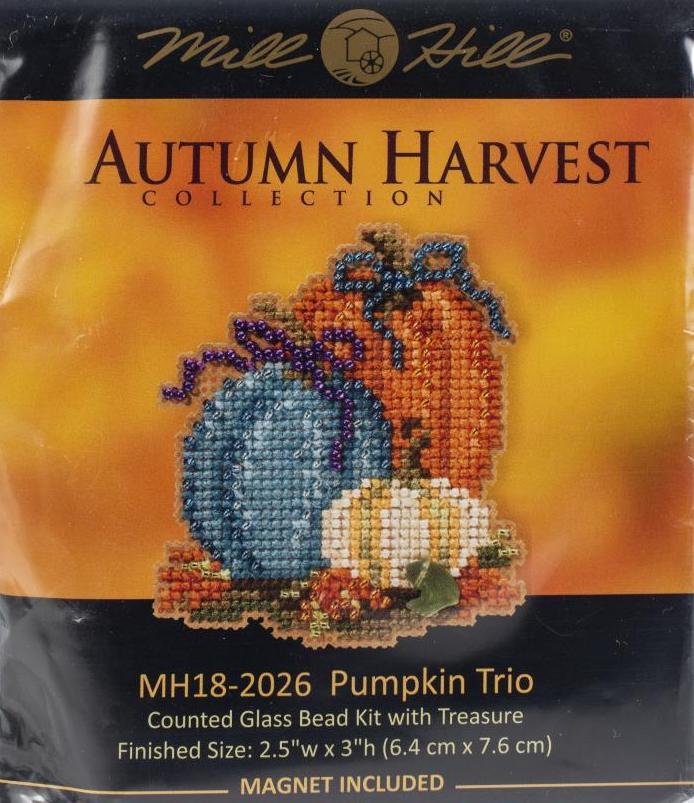 DIY Mill Hill Pumpkin Trio Halloween Glass Bead Cross Stitch Magnet Ornament Kit