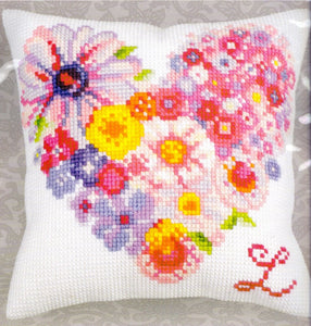 DIY Collection D'Art Flowers Heart Love Needlepoint 16" Pillow Top Kit